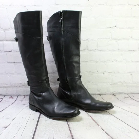 LL Bean Black Leather Side Zipper Knee High Riding Boots Size 9 Medium - Picture 3 of 9